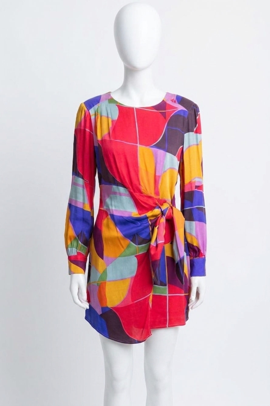 NEW KARLIE mosaic wrap dress in multi